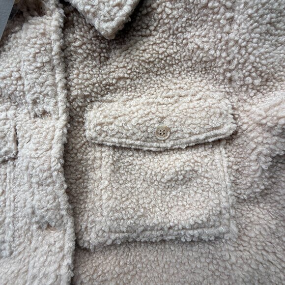 NWT Jessica Simpson Romi Tan Sherpa Shirt Jacket Size L Button Front Pockets - Picture 7 of 7